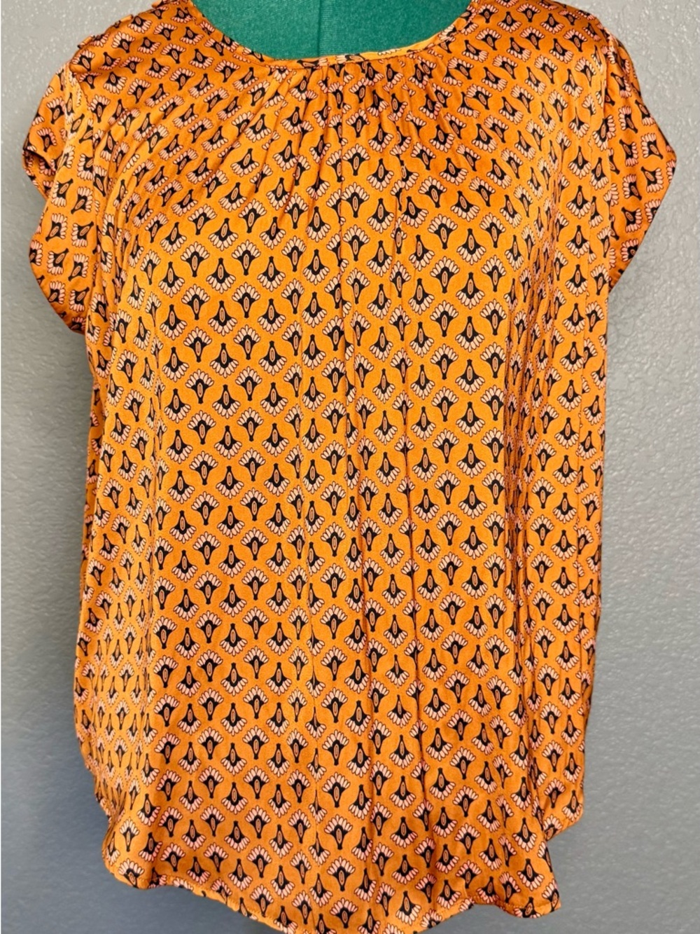Liz Claiborne Blouse XL Orange Geometric Print Short Sleeve Top